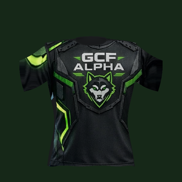 GCF Green Alpha team jersey, front view of 3D design render.