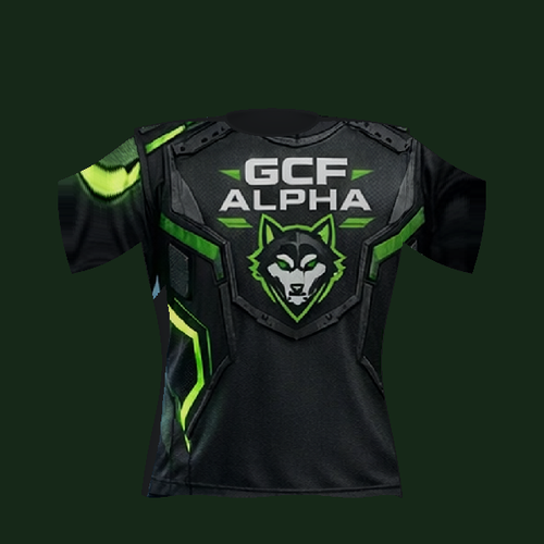 GCF Green Alpha team jersey, front view of 3D design render.