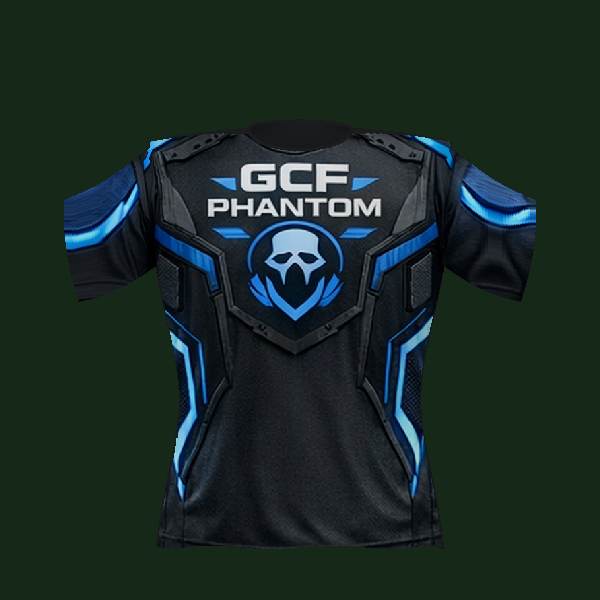 Antix blue Phantom design tee, front view of 3D design render.