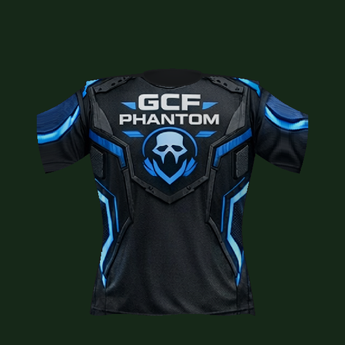 Antix blue Phantom design tee, front view of 3D design render.
