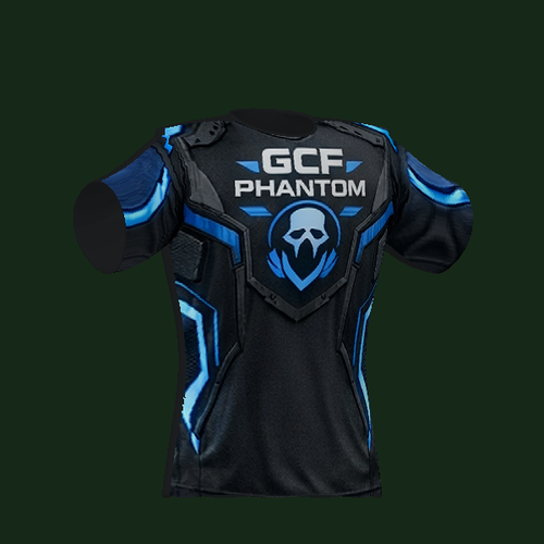 Antix blue Phantom design tee, three-quarter front view of 3D design render.