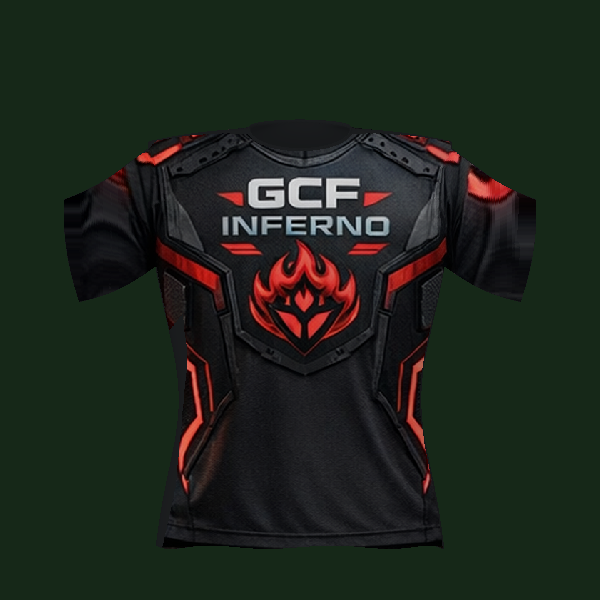 GCF Inferno team jersey, front view of 3D design render.