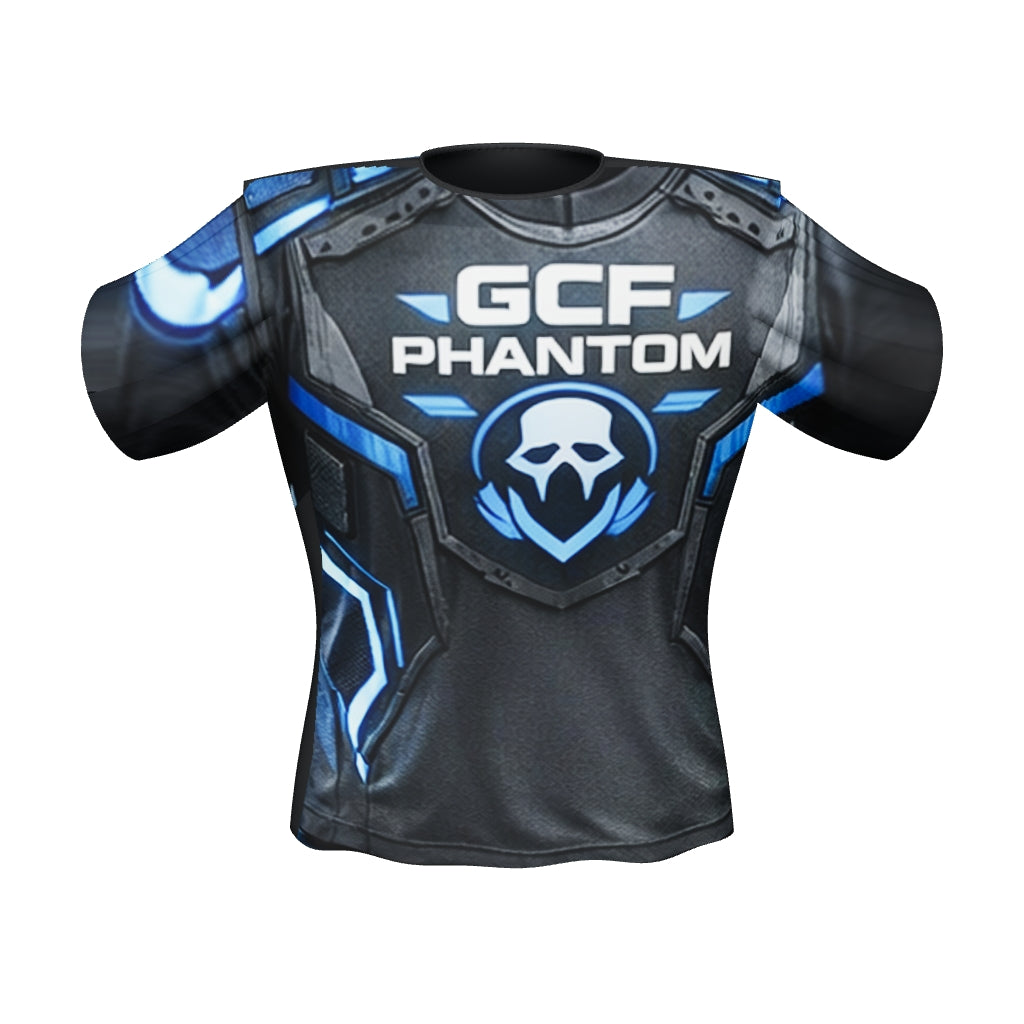 GCF Phantom shirt, complete-art V6 3D garment design render.